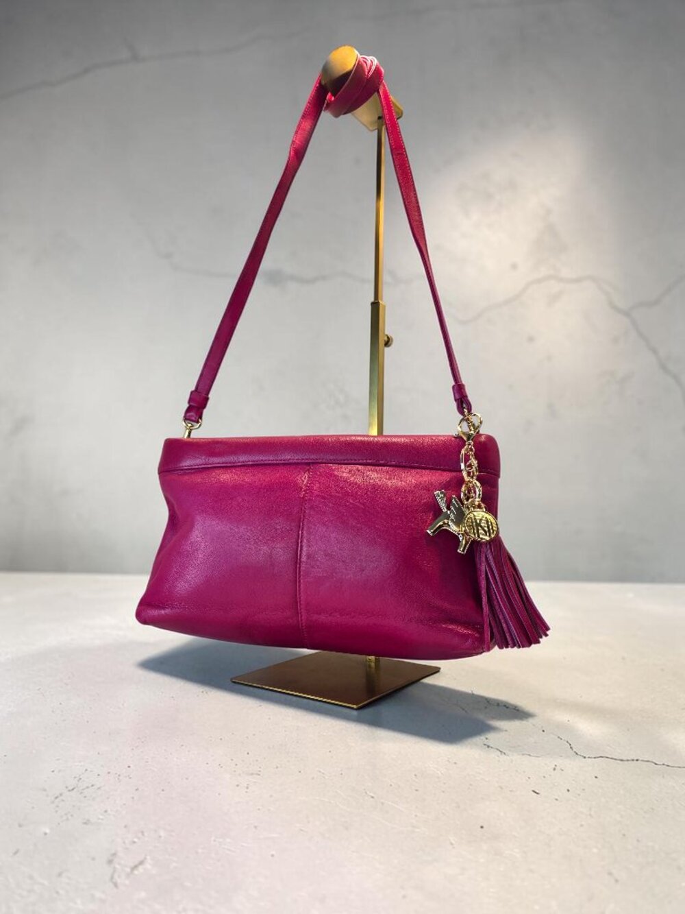 Fuchsia Lambskin Shoulder Bag with Charms by Anne Klein II  EUC  Free Shipping